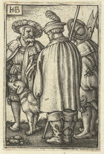 Drie soldaten met een hond by Hans Sebald Beham
