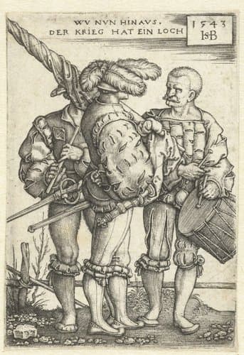 Vaandeldrager, tamboer en fluitspeler by Hans Sebald Beham
