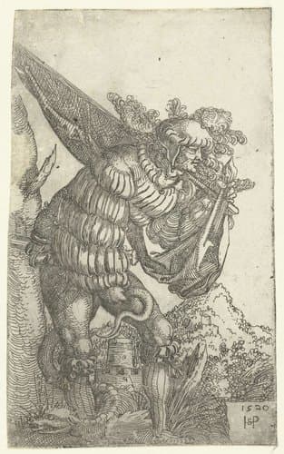 Vaandeldrager met een gevleugelde slang by Hans Sebald Beham