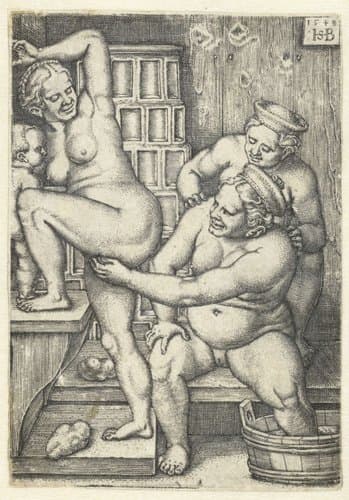 Drie vrouwen in een badhuis by Hans Sebald Beham