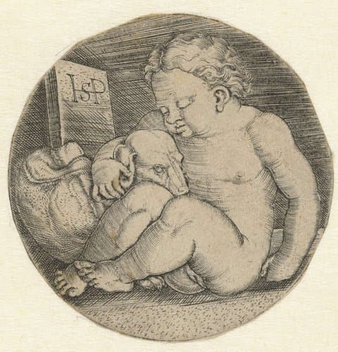 Naakt meisje met een hond by Hans Sebald Beham