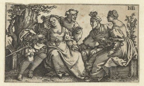 Twee liefdesparen en een nar by Hans Sebald Beham