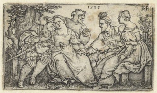 Twee liefdesparen en een nar by Hans Sebald Beham