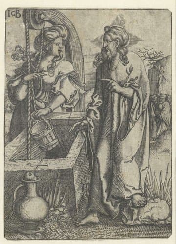 Christus en de Samaritaanse vrouw by Jacob Binck