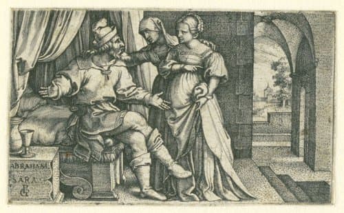 Sara stelt Hagar voor aan Abraham by Georg Pencz