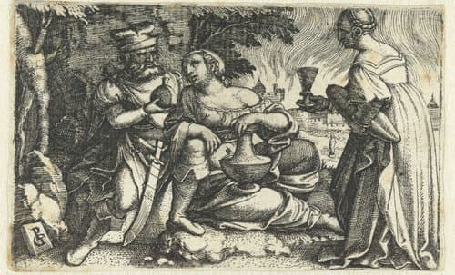 Lot dronken gevoerd door zijn dochters by Georg Pencz