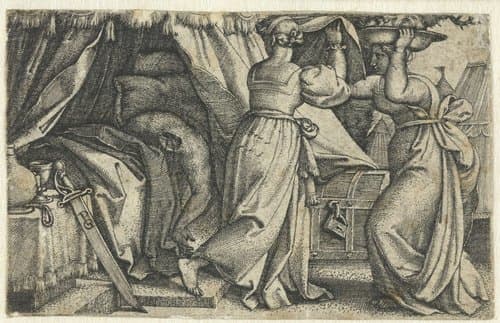 Judith en haar dienstmaagd met onthoofde Holofernes by Georg Pencz
