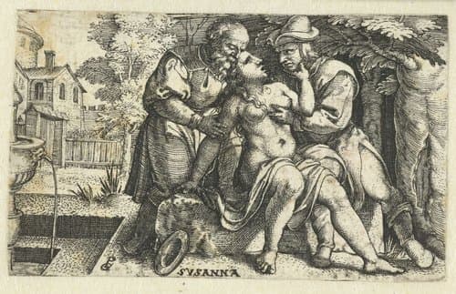 Susanna vastgepakt door twee oudsten by Georg Pencz