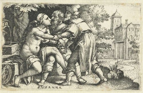 Susanna vastgepakt door twee oudsten by Georg Pencz