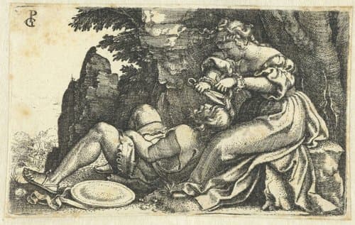 Delila knipt het haar van Simson by Georg Pencz
