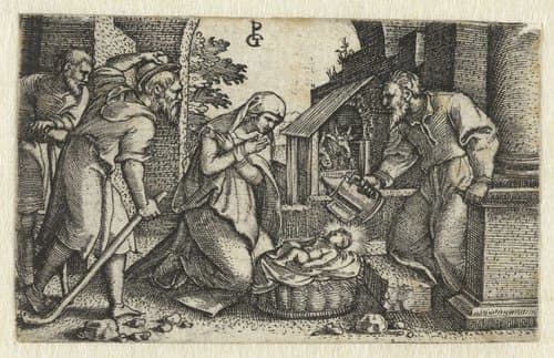 Geboorte van Christus en aanbidding van herders by Georg Pencz