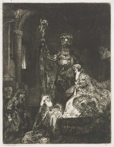 De presentatie in de tempel: donkere plaat by Rembrandt van Rijn