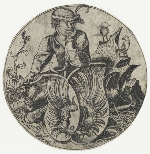 Wapenschild met vleugels by Wenzel von Olmütz