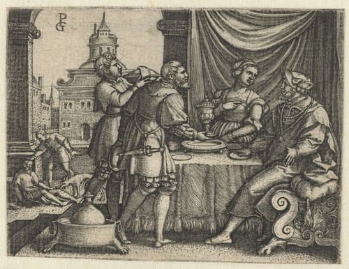 Feestmaal van de rijke man by Georg Pencz