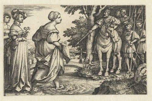 Koningin van Seba vereert hout van brug by Georg Pencz