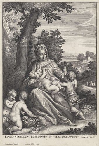 Maria met Christuskind en Johannes de Doper by Wenceslaus Hollar