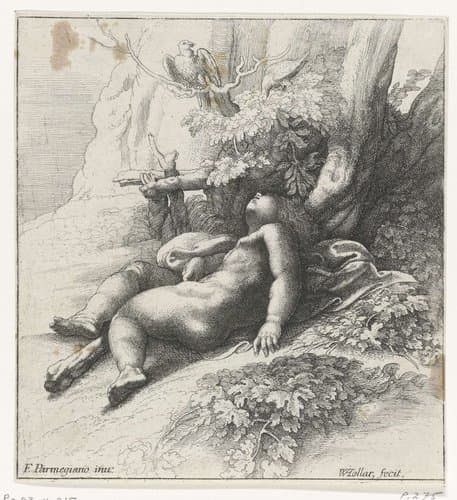 Hercules als slapend kind by Wenceslaus Hollar