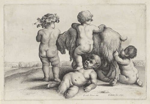 Vier jongetjes, een sater en een geit by Wenceslaus Hollar