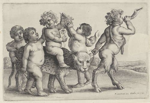 Bacchant zittend op een luipaard by Wenceslaus Hollar