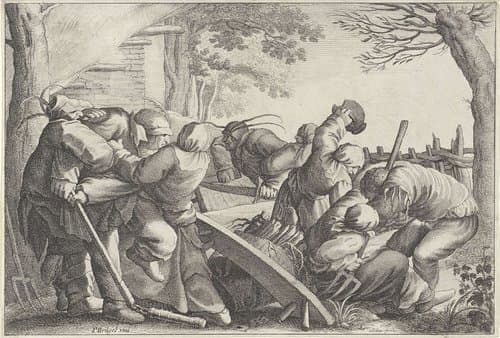 Vechtende boeren by Wenceslaus Hollar