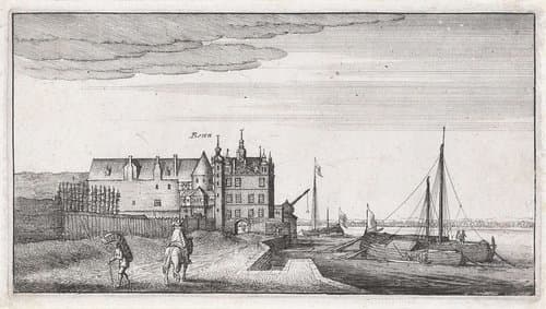 Gezicht op de kanselarij aan de Rijn nabij Bonn by Wenceslaus Hollar