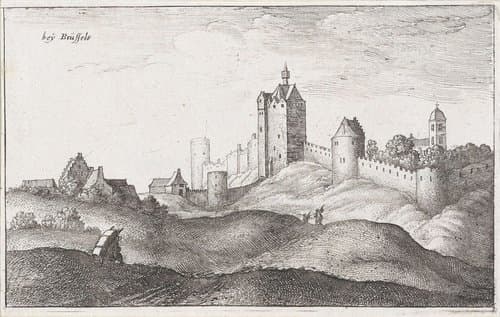 Landschap met stadsmuren bij Brussel by Wenceslaus Hollar