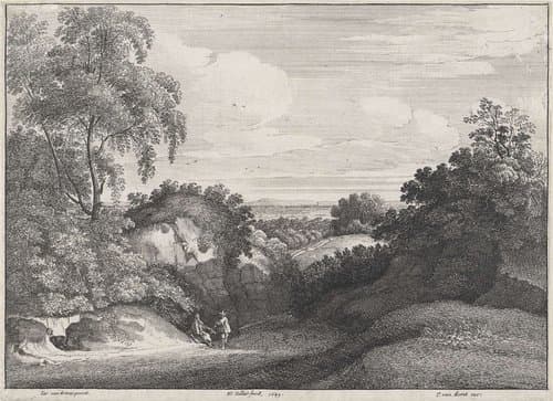 Heuvelachtig landschap met een bedelaar by Wenceslaus Hollar