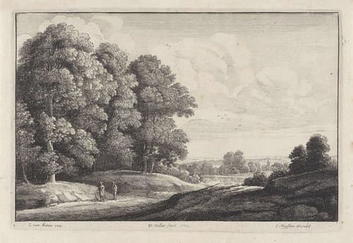 Landschap met twee wandelaars by Wenceslaus Hollar