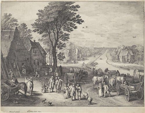 Dorpsgezicht met recht kanaal by Wenceslaus Hollar
