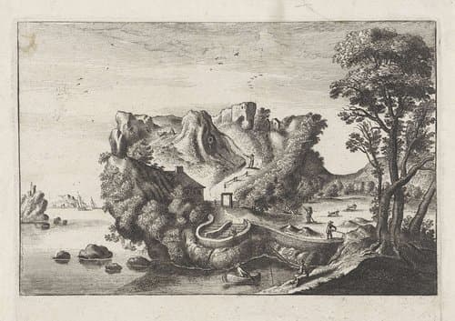 Landschap in de vorm van een mannenhoofd by Wenceslaus Hollar