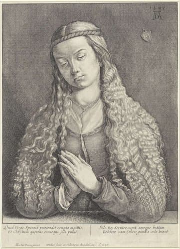 Biddende vrouw met lang haar by Wenceslaus Hollar