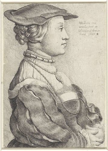 Portret van een vrouw met bonnet, en profil by Wenceslaus Hollar
