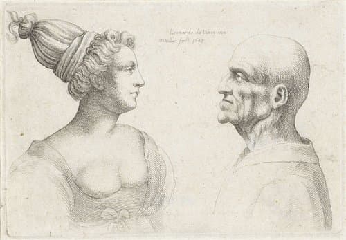 Koppen van een kale man en vrouw met tulband by Wenceslaus Hollar