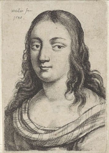 Portret van een vrouw met gestreepte sjaal by Wenceslaus Hollar
