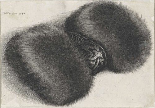 Mof van bont versierd met brokaatband by Wenceslaus Hollar