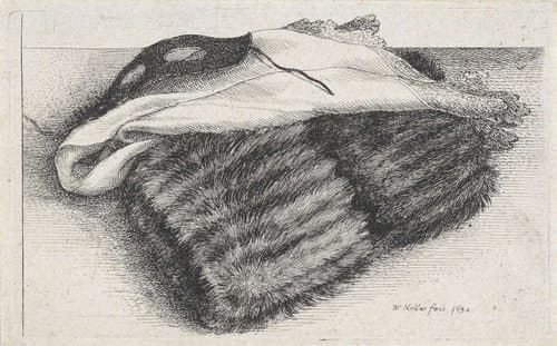 Mof van bont, een zakdoek en een masker by Wenceslaus Hollar