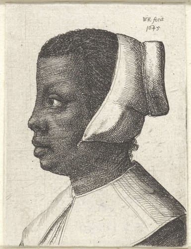 Portret van een zwarte jonge vrouw met hoofdkapje by Wenceslaus Hollar