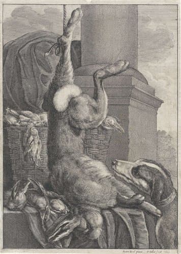 Dode haas en vogels met een jachthond by Wenceslaus Hollar