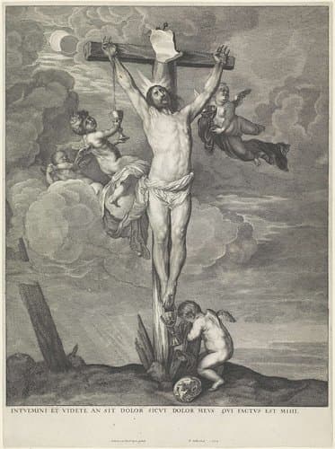 Christus aan het kruis met engelen by Wenceslaus Hollar