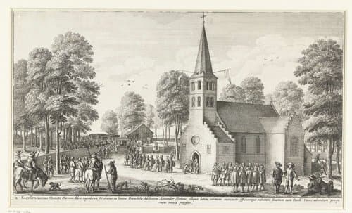 De graaf en gravin von Thurn und Taxis gaan ter kerke by Wenceslaus Hollar