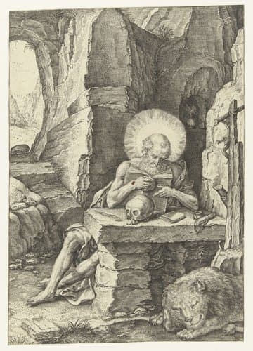 De heilige Hieronymus in een grot by Raphael de Mey