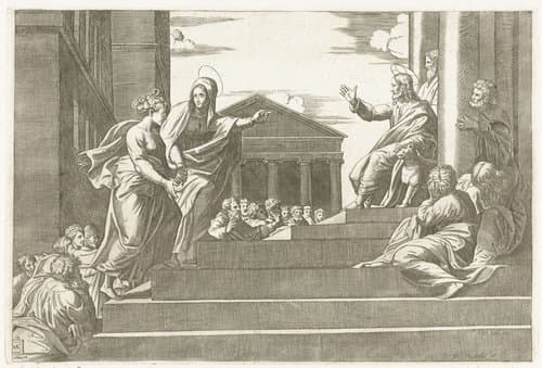 Marta leidt Maria Magdalena naar prekende Christus by anonymous