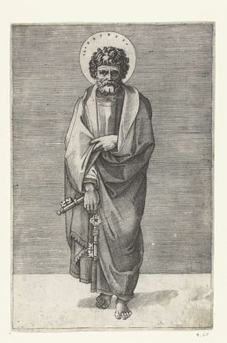 Apostel Petrus met sleutels by Marcantonio Raimondi