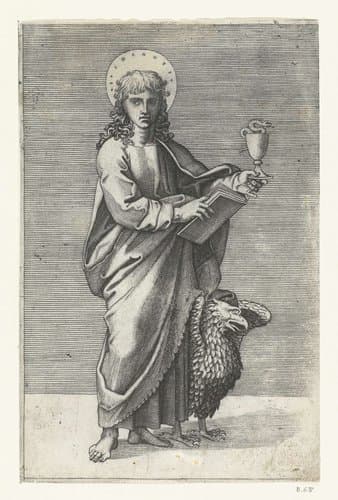 Apostel Johannes de Evangelist met miskelk en adelaar by Marcantonio Raimondi