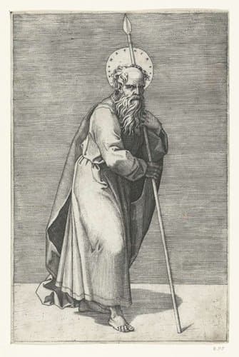 Apostel Mattias met speer by Marcantonio Raimondi