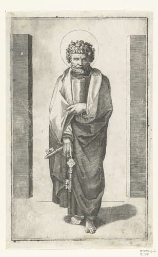 Apostel Petrus met sleutels by Marcantonio Raimondi