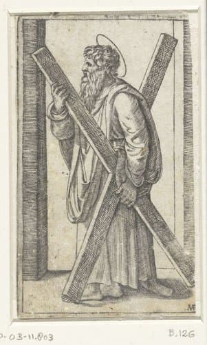 Apostel Andreas met kruis by Marcantonio Raimondi