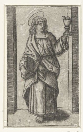 Apostel Johannes de Evangelist met miskelk by Marcantonio Raimondi