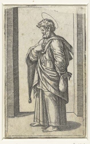 Apostel Matteüs met beurs by Marcantonio Raimondi