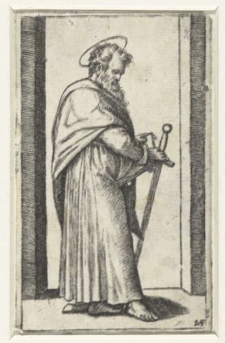 Apostel Paulus met zwaard by Marcantonio Raimondi